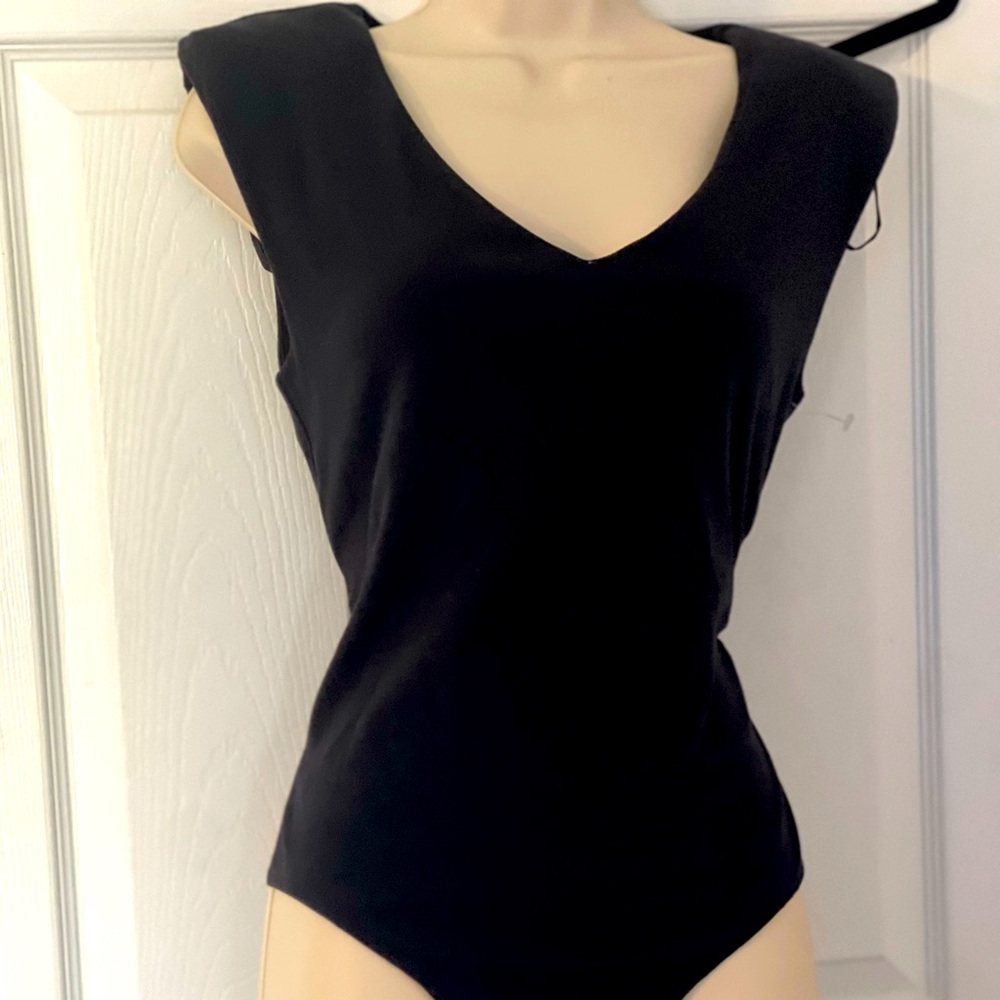 Black SM bodysuit style Top, soft padded sleeves.
